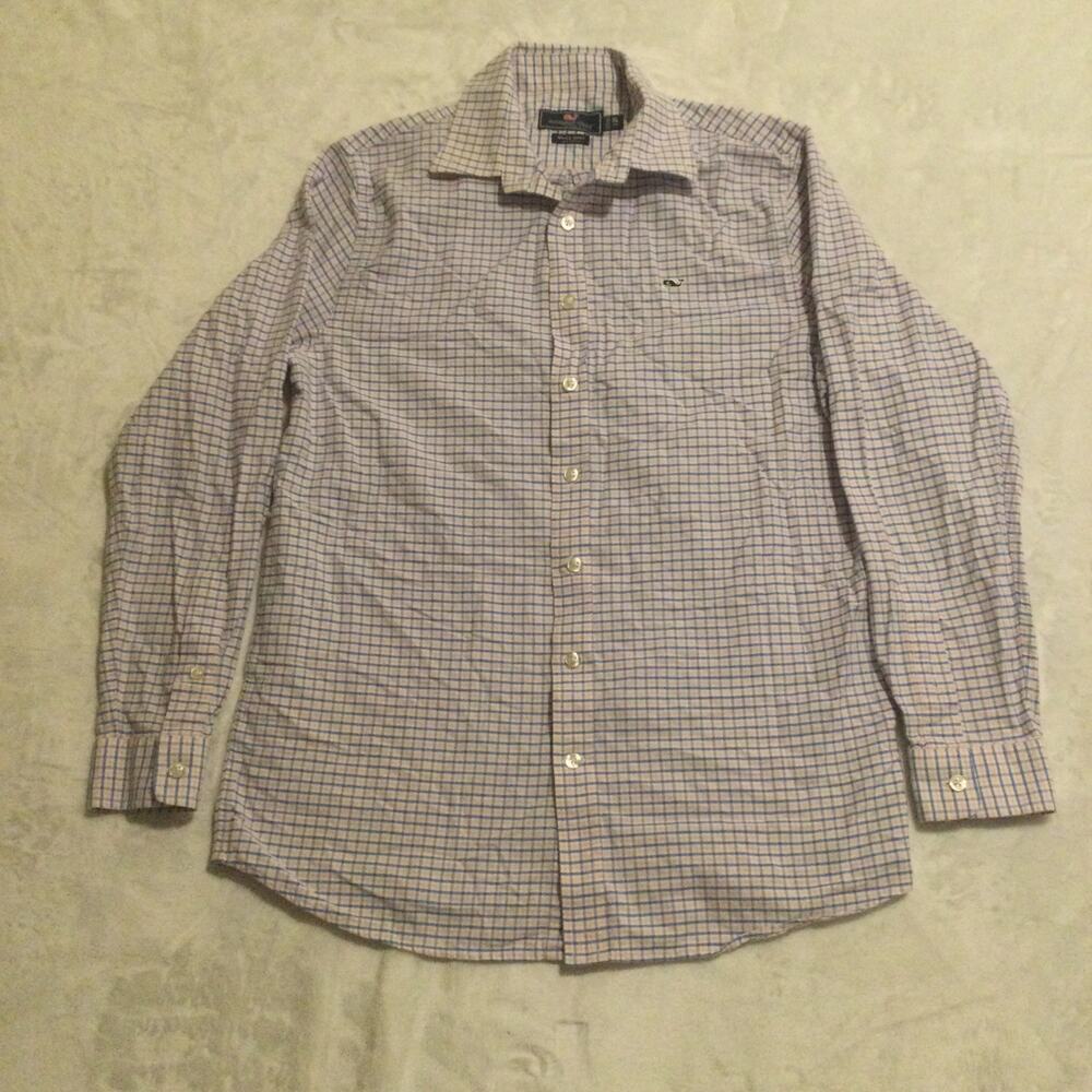 Vineyard Vines Button Down Shirt Boys XL 18 Pink Blue Cotton Preppy Whale Logo